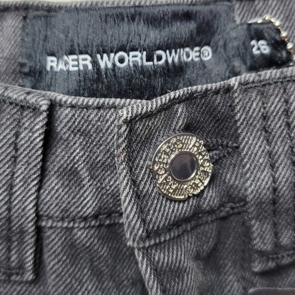 Racer Worldwide Distressed Grunge Mid Rise Jeans Washed Flag Jeans 26 Y2K Baggy - Picture 5 of 11